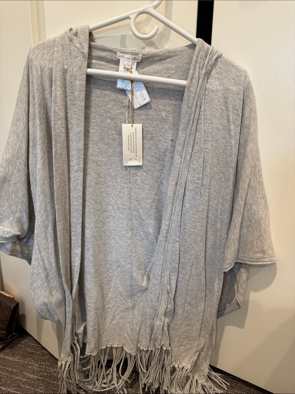 Minnie Rose Light Gray Fringe Open-Front Cape